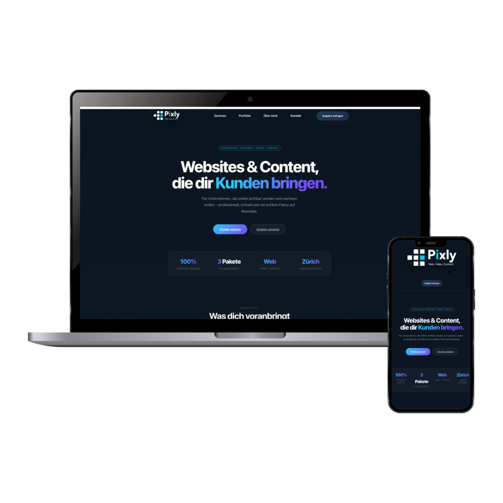 Die webseite von Pixly als referenz